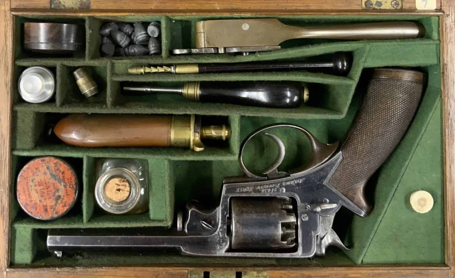 Cased 120-Bore Adams Revolver - Powder Flask UK