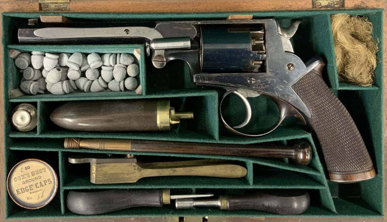 Cased 54 Bore Adams Revolver - Powder Flask UK